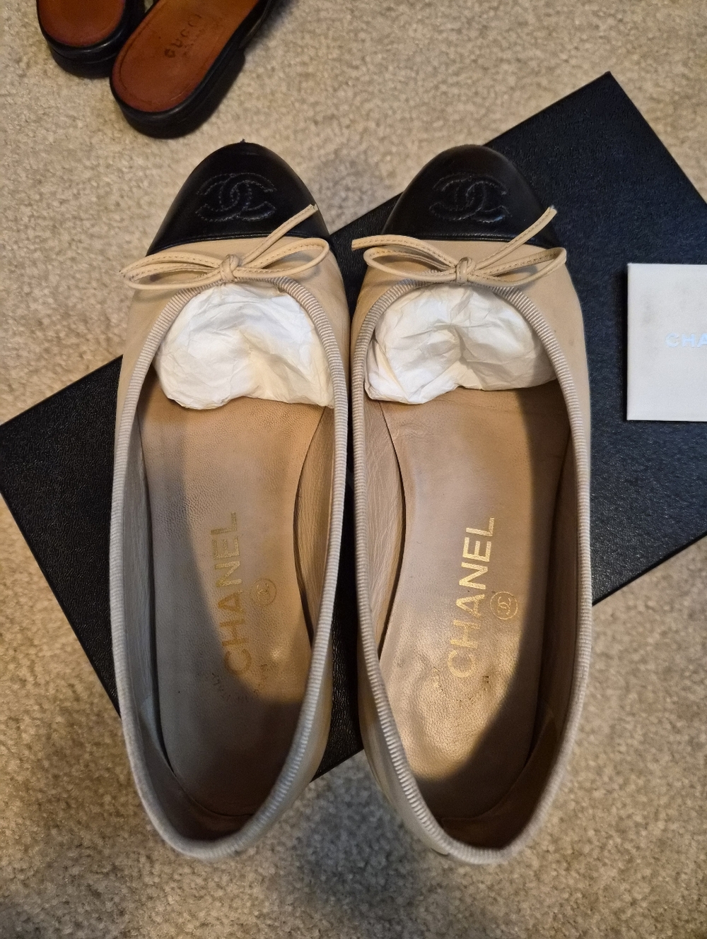 Chanel Ballet flats Lambskin Beige & Black - Picture 2 of 11